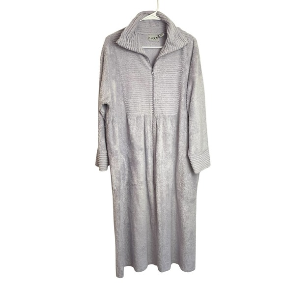 Vintage Phases Womens Chenille Bath Robe Size L Lavender Full Zip Loungewear